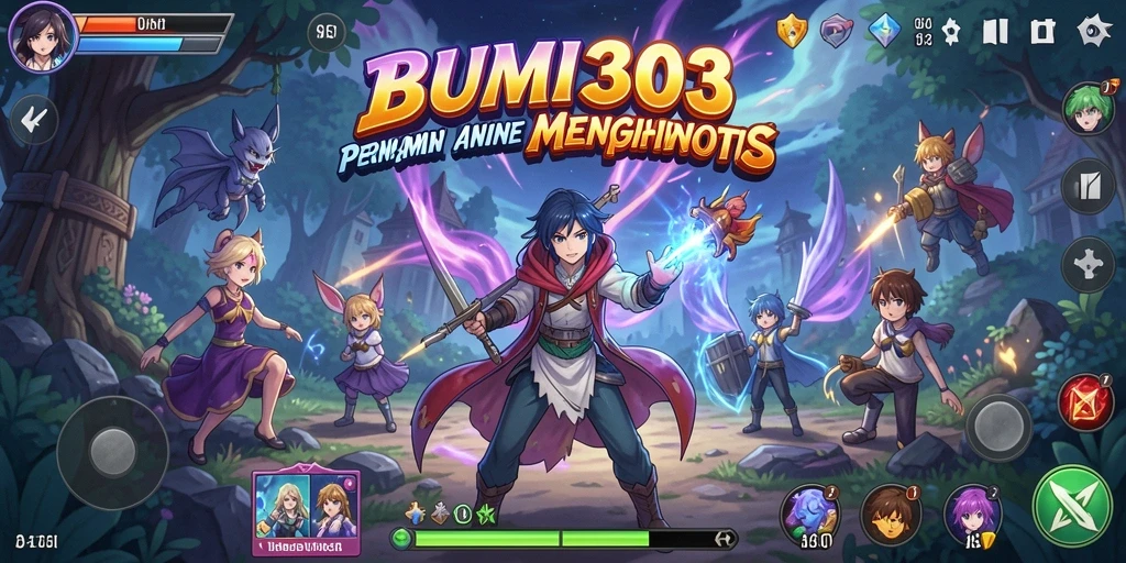 Tampilan gameplay BUMI303 yang menampilkan pertarungan karakter Anime.