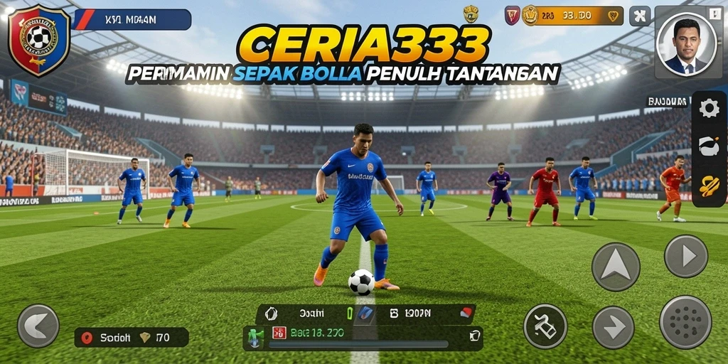 Screenshot CERIA33 menampilkan aksi seru di lapangan sepak bola.