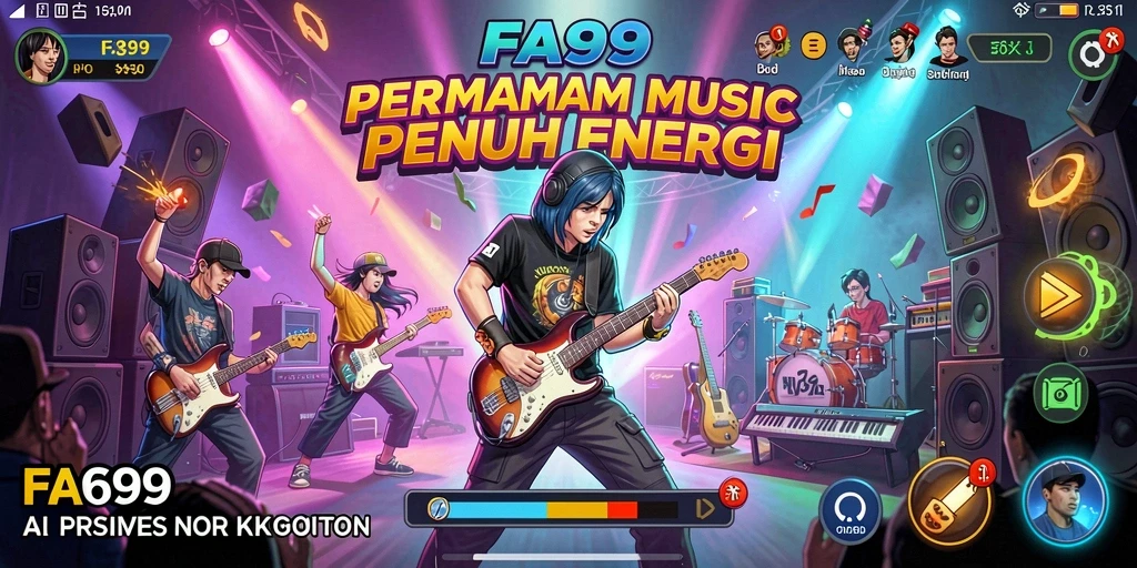 Tangkapan layar utama FA99 menampilkan aksi bermain musik yang seru.