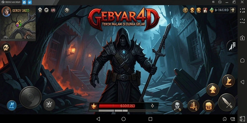 Tampilan gameplay seram dalam GEBYAR4D yang menampilkan suasana gelap dan mencekam.