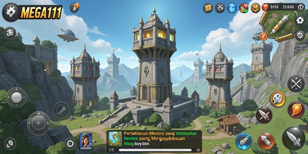Tangkapan layar utama MEGA111 menampilkan aksi seru permainan Tower Defense.