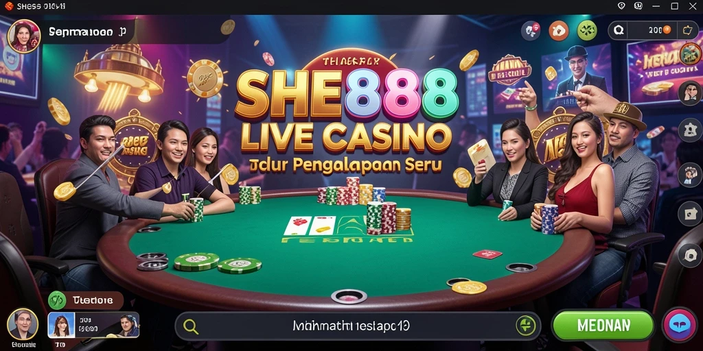 Tampilan gameplay seru di SHE888 dengan dealer langsung dan permainan menarik.